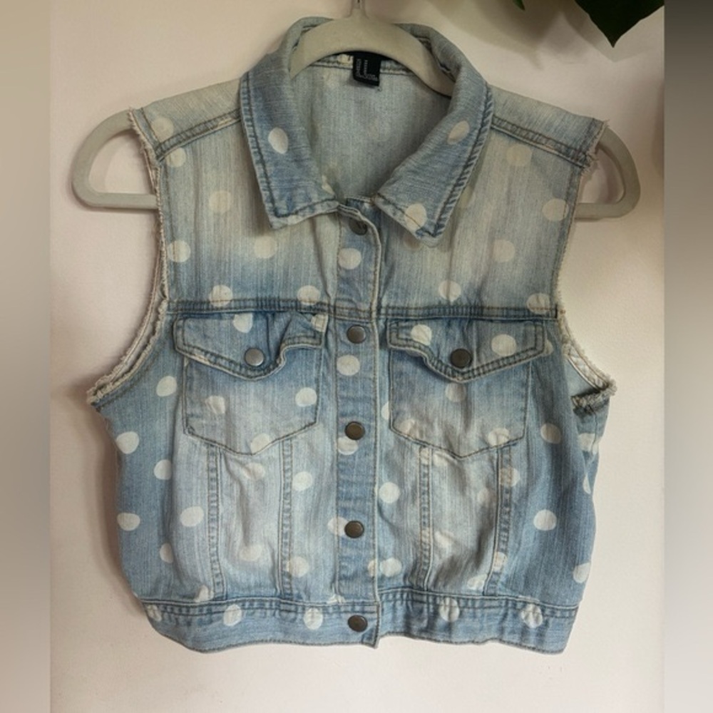 Polka Dot Distressed Denim Vest